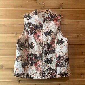 Chico's Grand Flowers Floral Puffer Vest Quilted Lightweight‎ Size 16/XL
